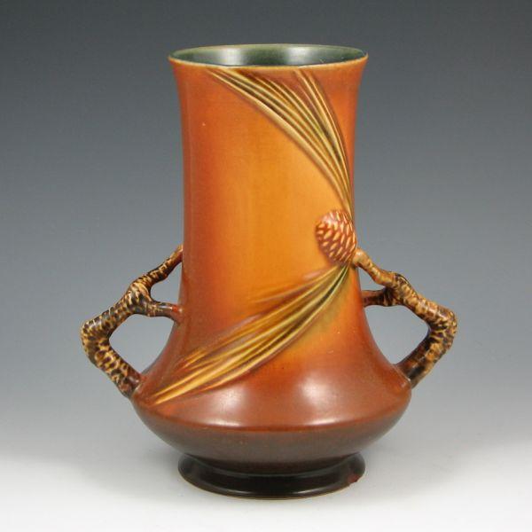 Roseville Pine Cone vase in brown.