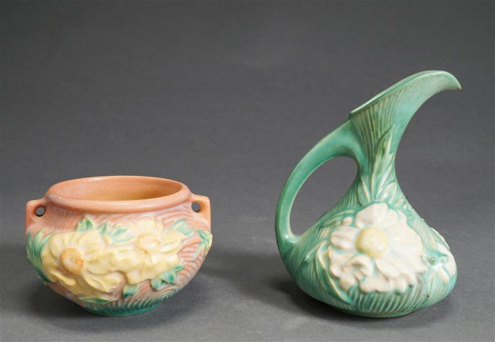 ROSEVILLE PITCHER AND VASE, H OF