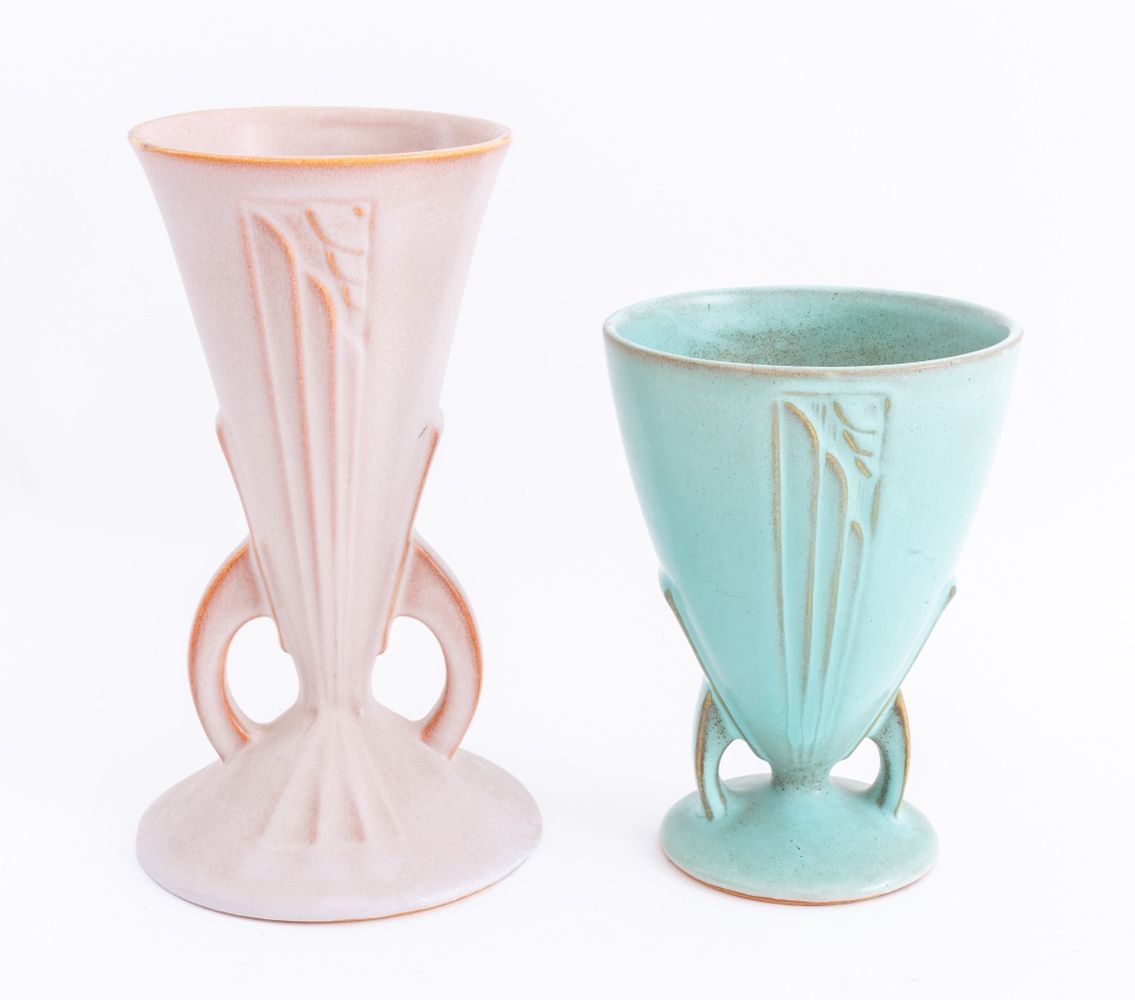 ROSEVILLE POTTERY ART DECO VASES, 2