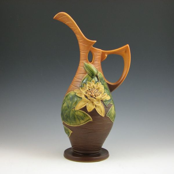 Roseville Water Lily ewer in brown.