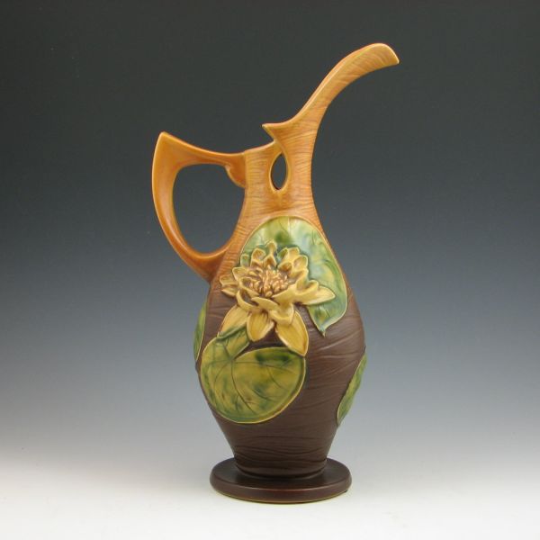 Roseville Water Lily ewer in brown.