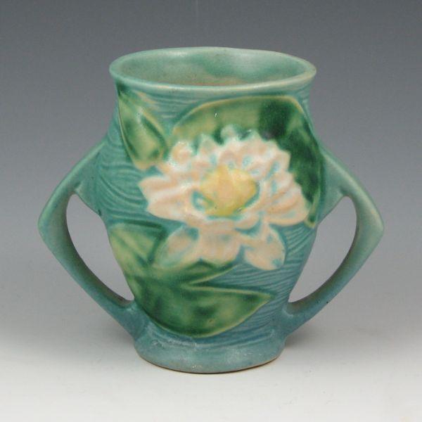 Roseville Water Lily vase in blue.
