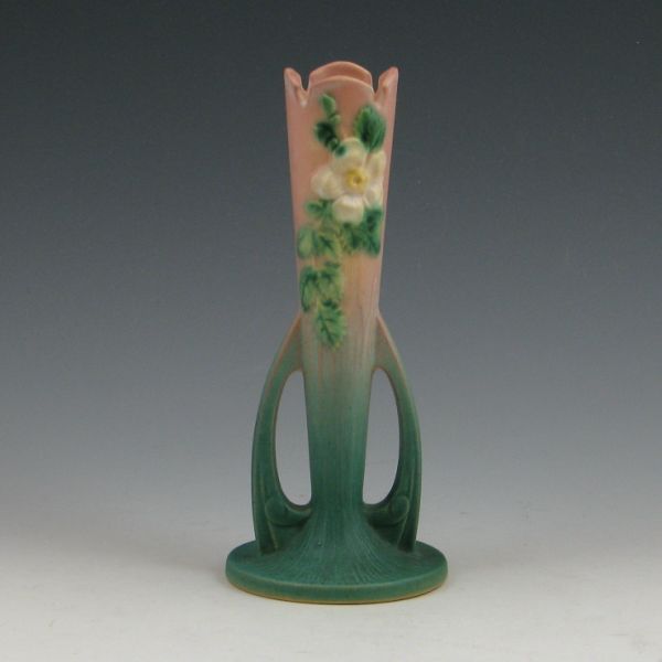 Roseville White Rose bud vase in