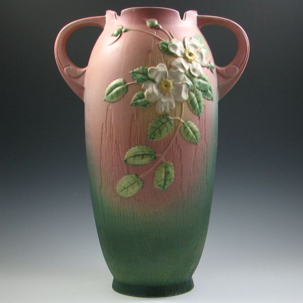 Roseville White Rose Floor Vase
