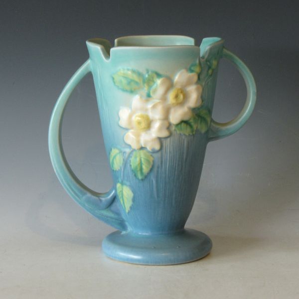 Roseville White Rose handled vase
