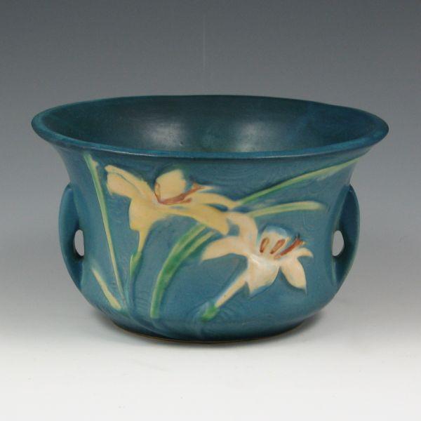 Roseville Zephyr Lily bowl in blue.