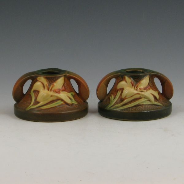 Roseville Zephyr Lily candleholders