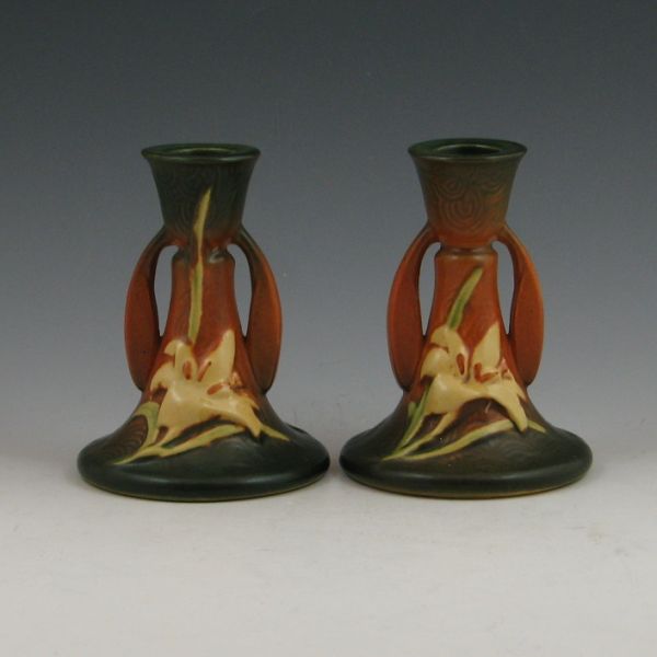 Roseville Zephyr Lily candleholders