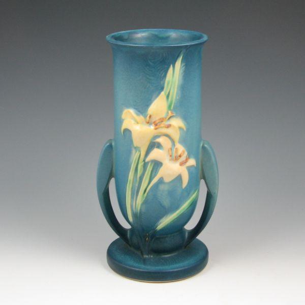 Roseville Zephyr Lily vase in blue.