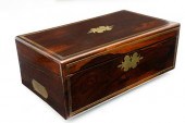 ROSEWOOD AND BRASS INLAID TRAV