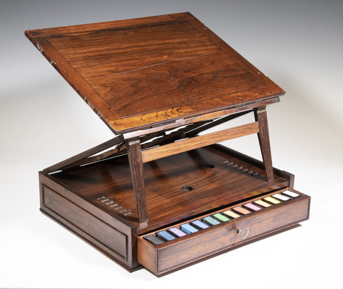 ROSEWOOD ARTIST'S BOX, SIGNED AND