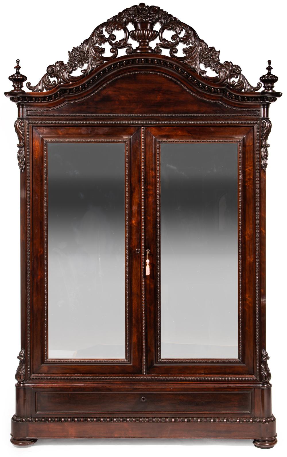 ROSEWOOD DOUBLE DOOR ARMOIRE, ATTR.