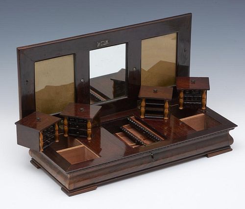ROSEWOOD JEWELRY BOX, FOOTSTOOL