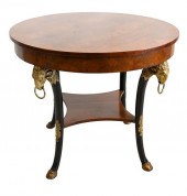 ROUND BURLWOOD TABLE, HAVING R