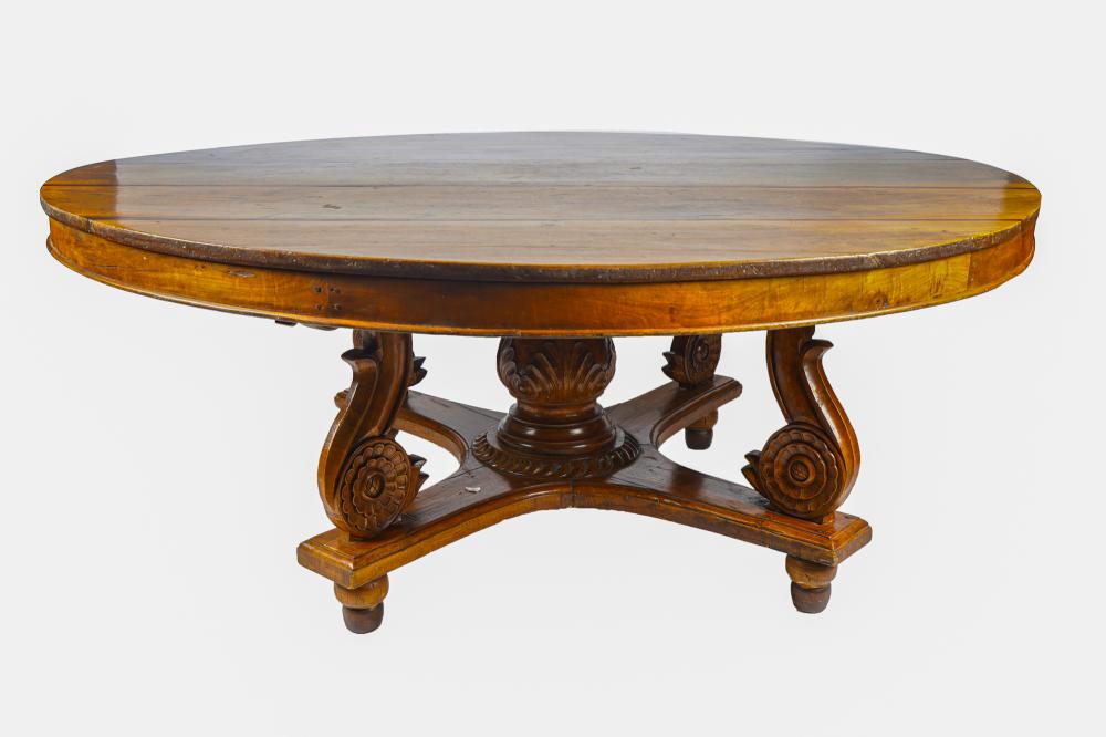 ROUND CARVED WOOD DINING