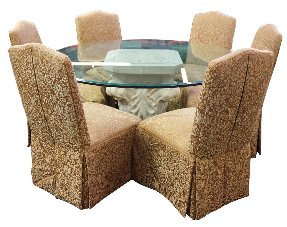 ROUND GLASS-TOP DINING TABLE AND