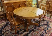 ROUND OAK DINING TABLE, CHAIRS