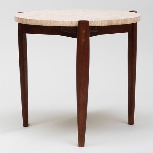 ROUND TRAVERTINE AND WALNUT SIDE