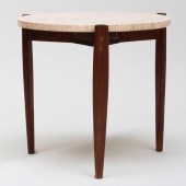 ROUND TRAVERTINE AND WALNUT SI