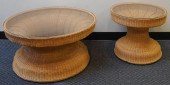ROUND WICKER AND GLASS TOP COF