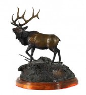 ROUSU, BRONZE ELK STATUE, SIGN