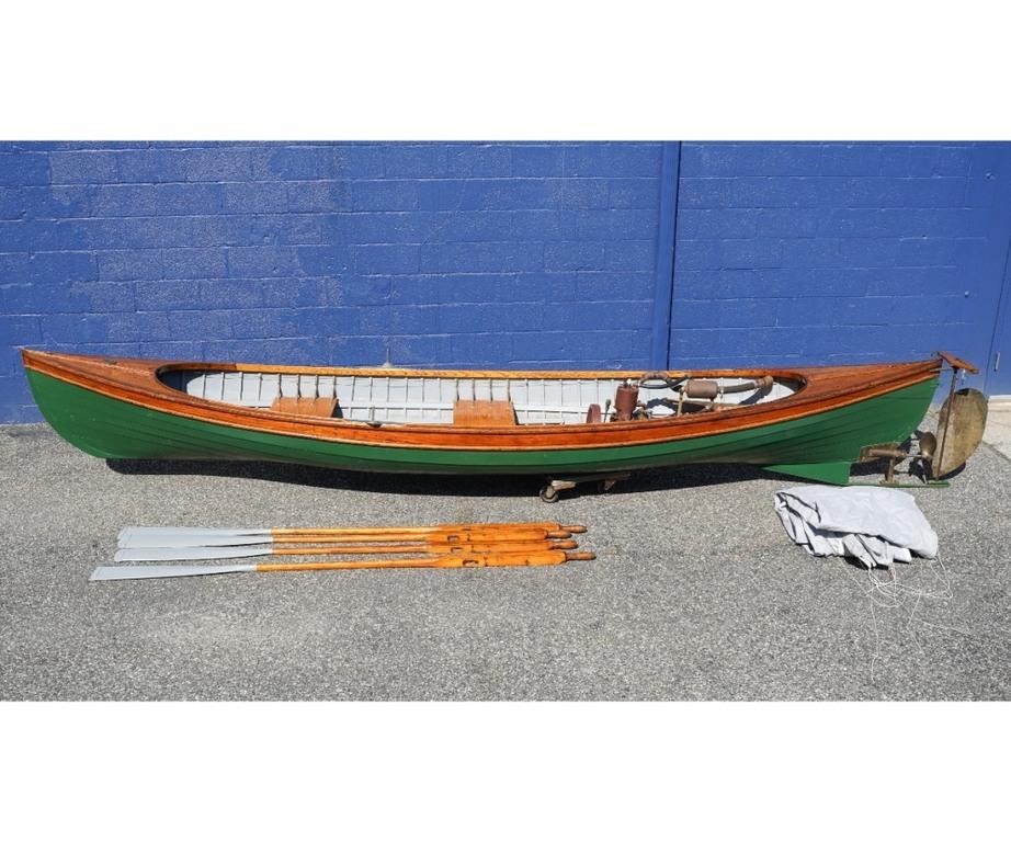 Rowing and motor skiff wood boat,