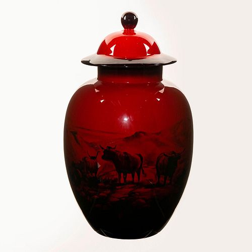 ROYAL DOULTON FLAMBE LIDDED VASE,