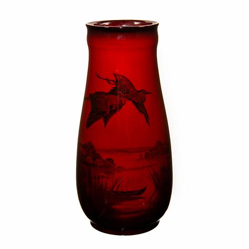 ROYAL DOULTON FLAMBE VASE, BIRDS IN