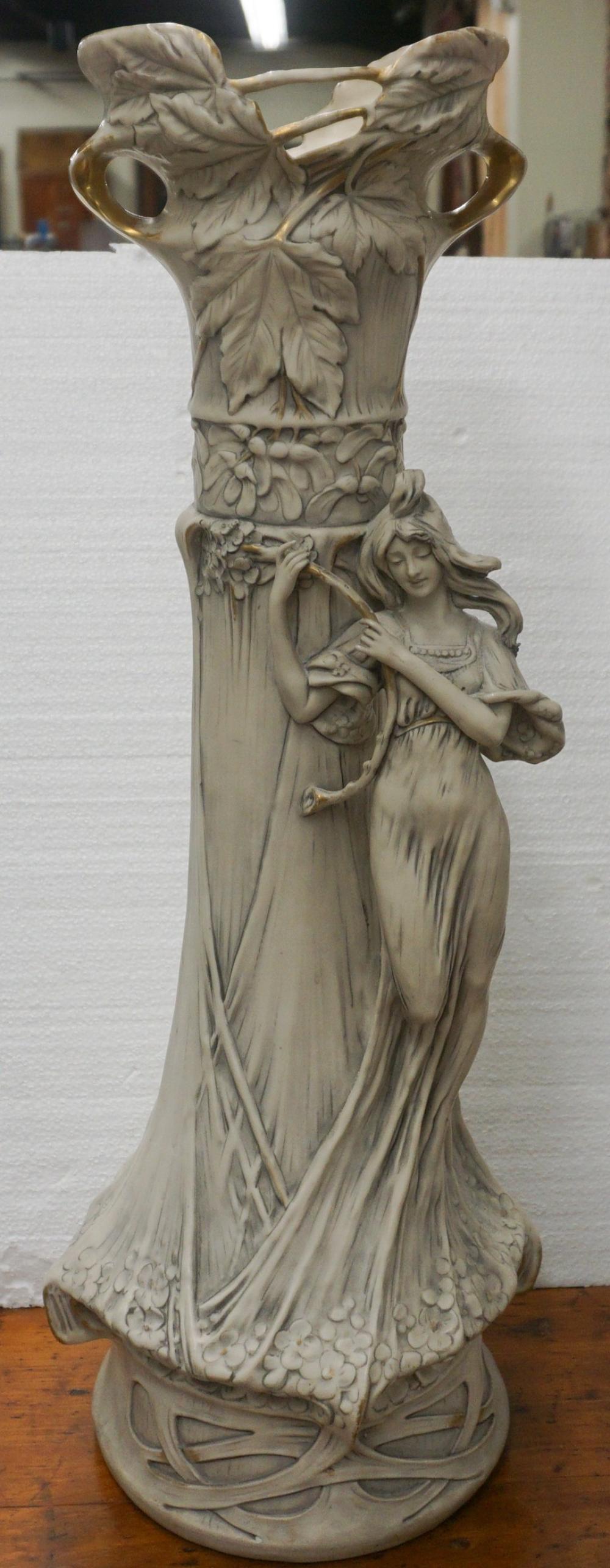ROYAL DUX FIGURAL VASE, H: 26-1/2