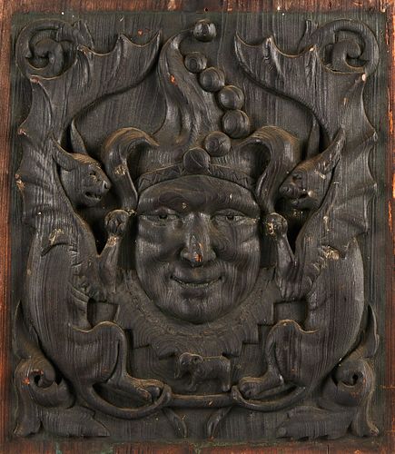 ROYAL JESTER CARVED WOOD PANEL -