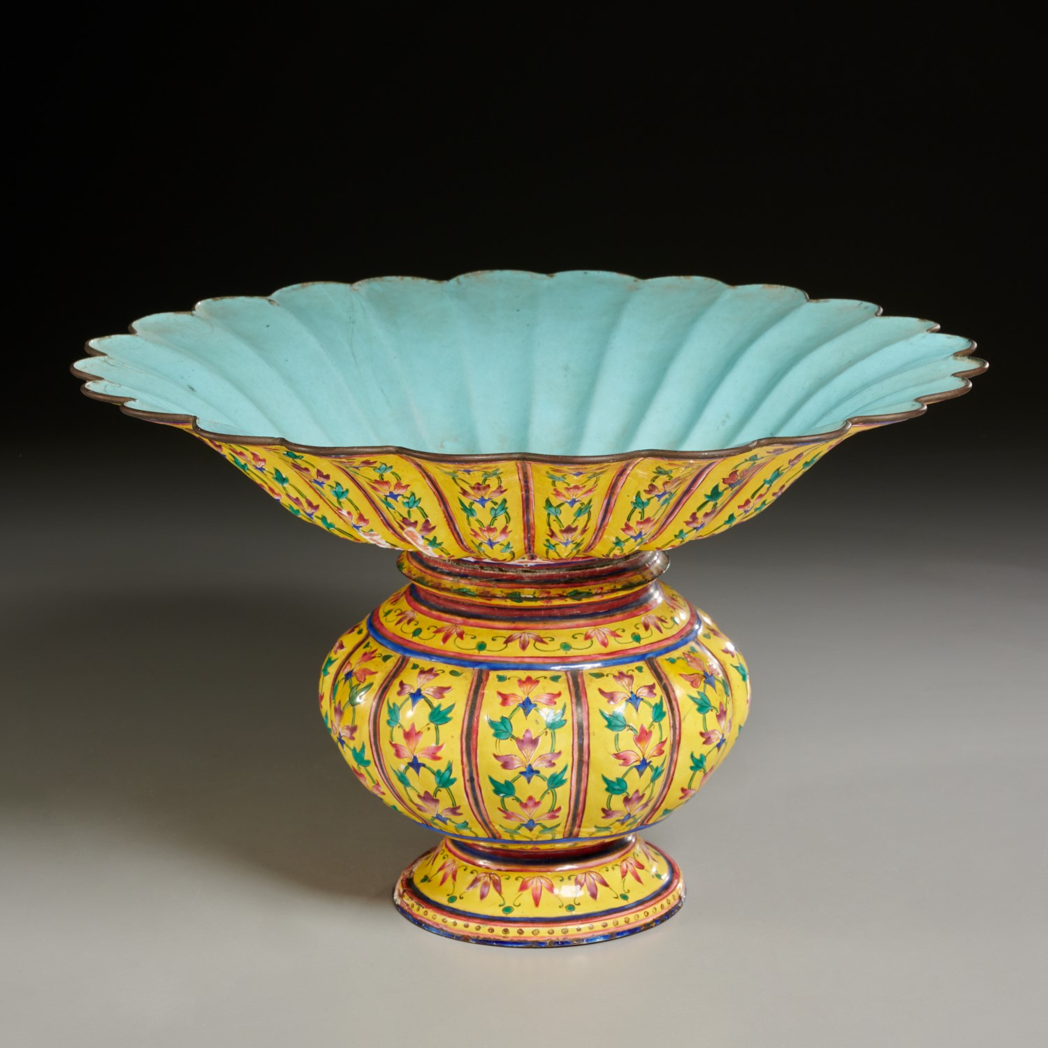 ROYAL THAI COPPER ENAMELED SPITTOON