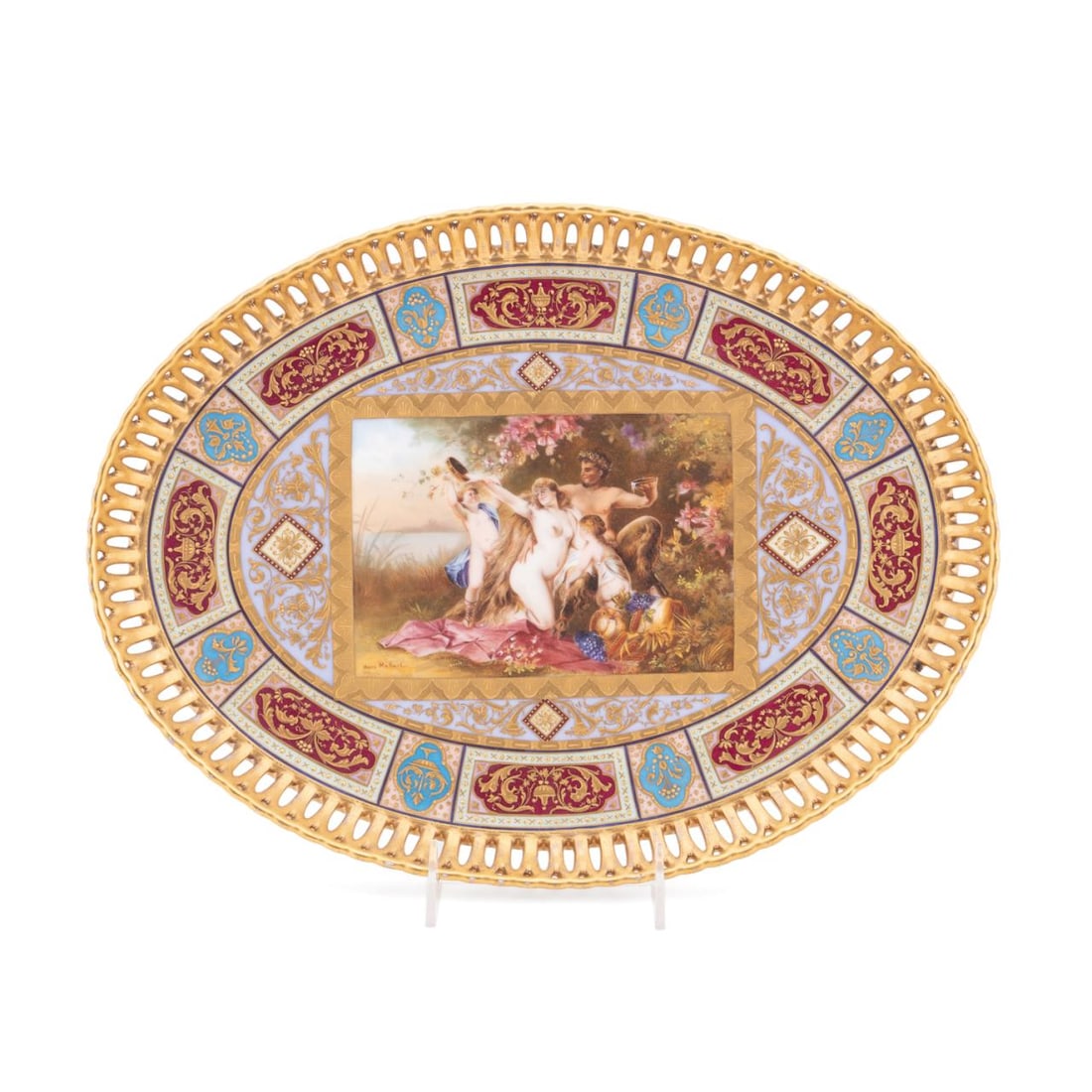 ROYAL VIENNA STYLE TRAY, SIGNED