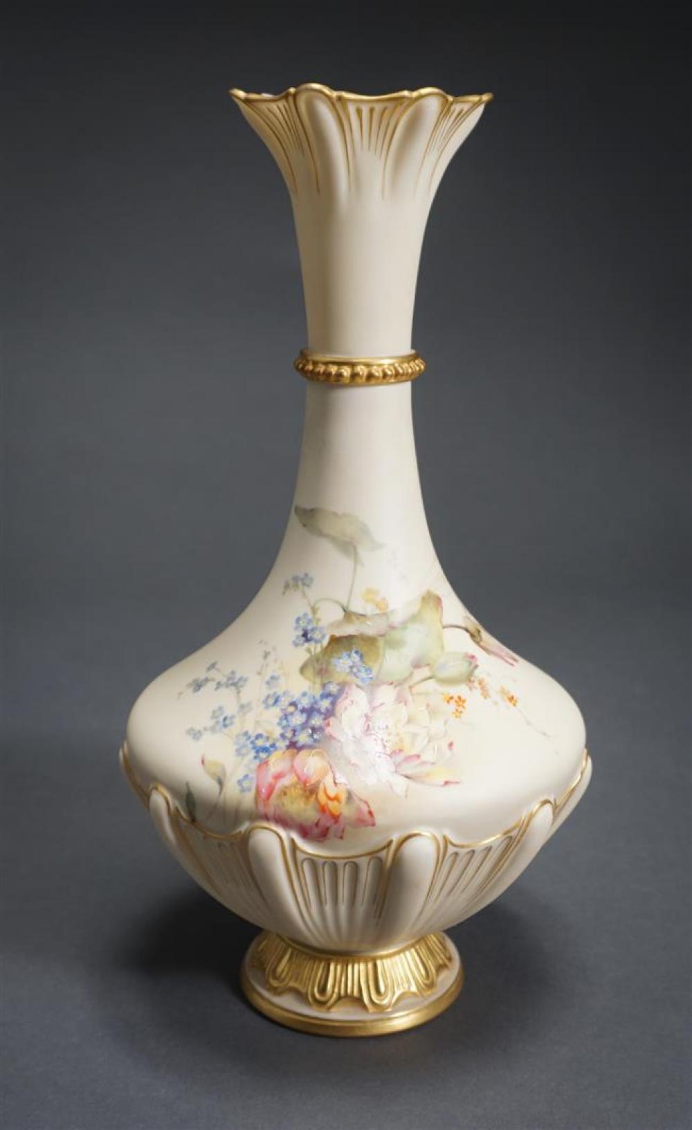ROYAL WORCESTER FLORAL VASE, H: