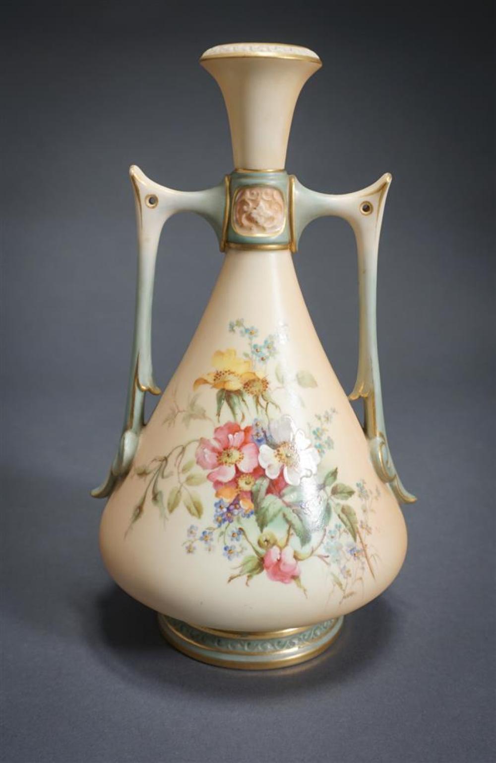 ROYAL WORCESTER TWO-HANDLE VASE, H: