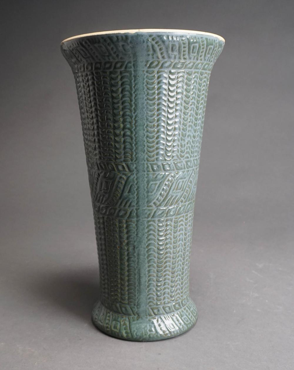 RRP CO GREEN GLAZE CERAMIC VASE, H: