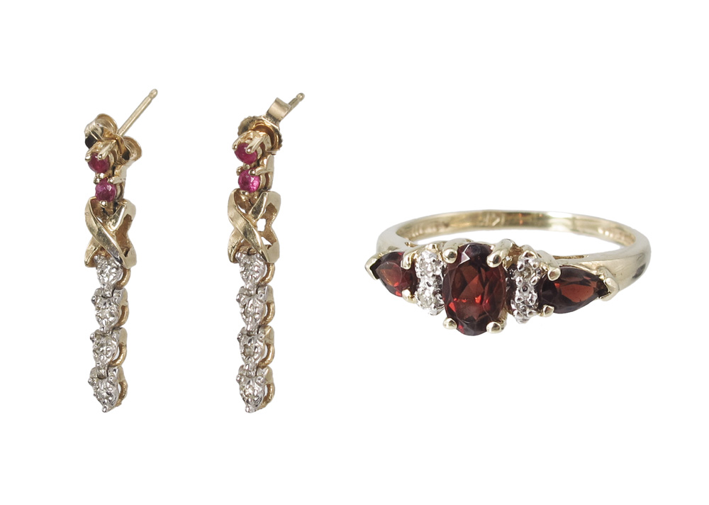 RUBY AND DIAMOND EARRINGS AND