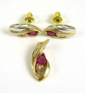 RUBY AND DIAMOND PENDANT AND P