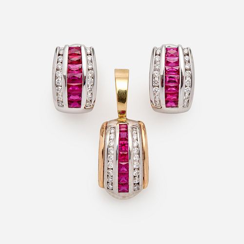 RUBY AND DIAMOND PENDANT AND
