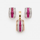 RUBY AND DIAMOND PENDANT AND E