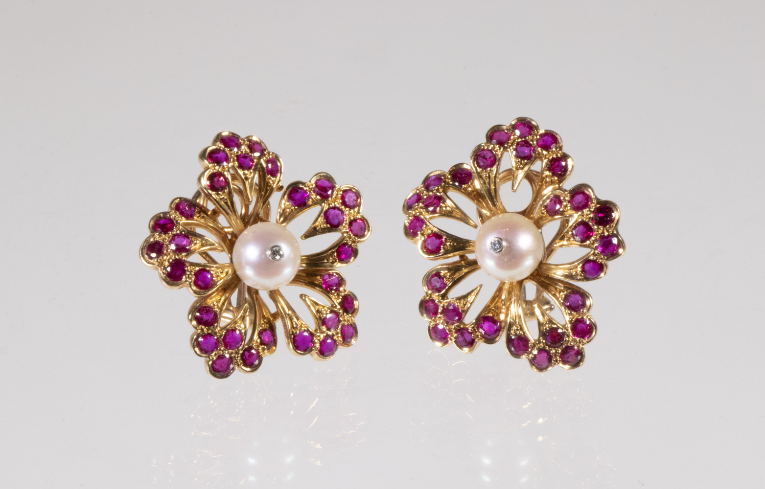 RUBY AND MIKIMOTO PEARL EARRINGS