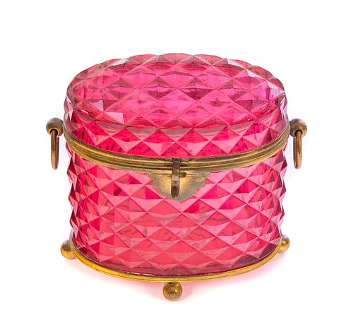 RUBY CUT GLASS FRENCH BOX WITH
