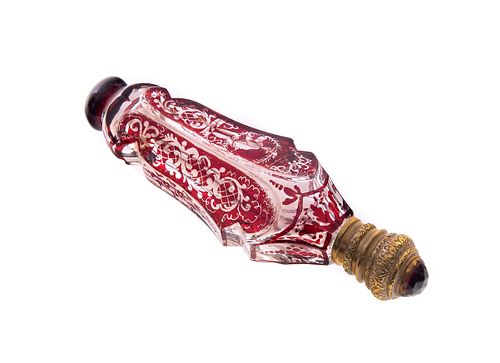 RUBY CUT TO CLEAR SCENT BOTTLE WITH