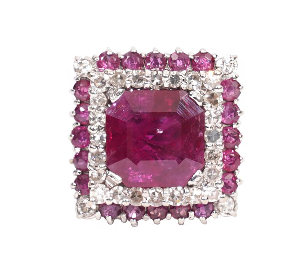 RUBY & DIAMOND 18K WG ART DECO
