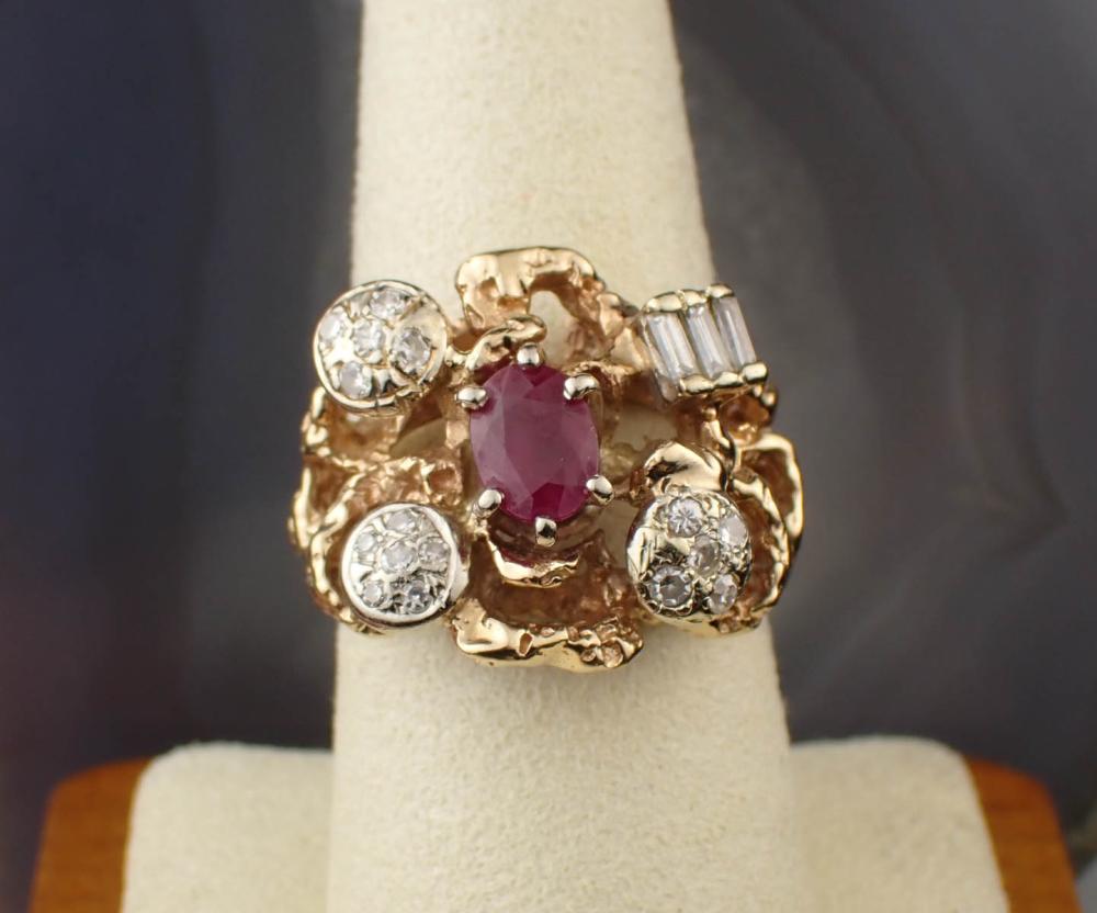 RUBY, DIAMOND AND FOURTEEN KARAT