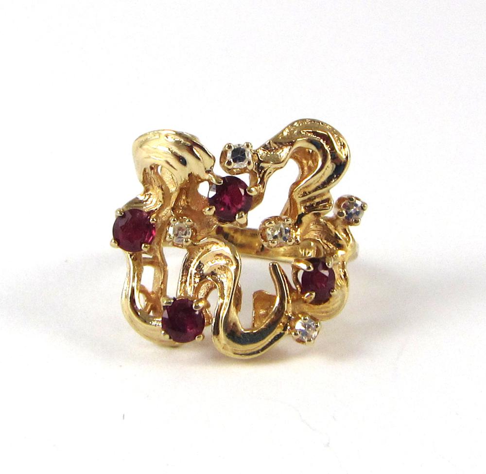 RUBY, DIAMOND AND FOURTEEN KARAT