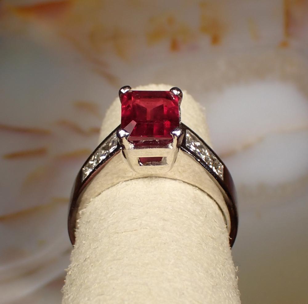 RUBY, DIAMOND AND PLATINUM RING,