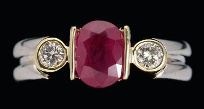 Ruby, diamond ring, central oval