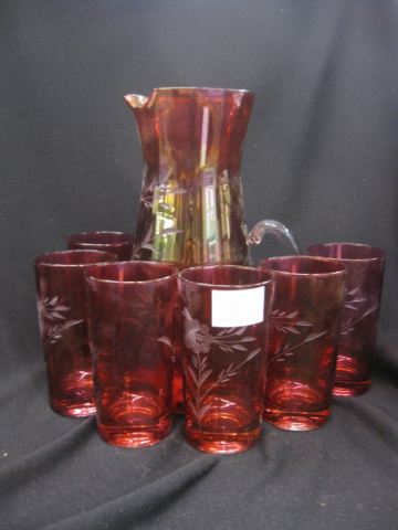 Ruby Flashed Glass Beverage Set
