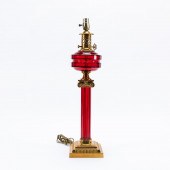 RUBY GLASS AND BRASS COLUMN-FO