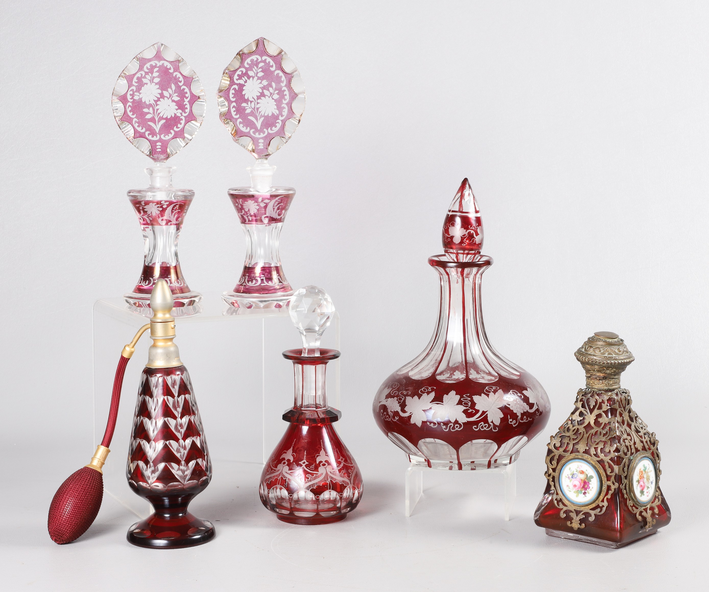 Ruby glass scent bottles and